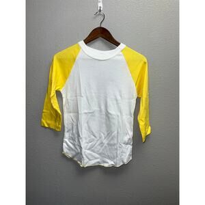 Women's 80s Vintage Lucky Star White Yellow Raglan Shirt Blank Top